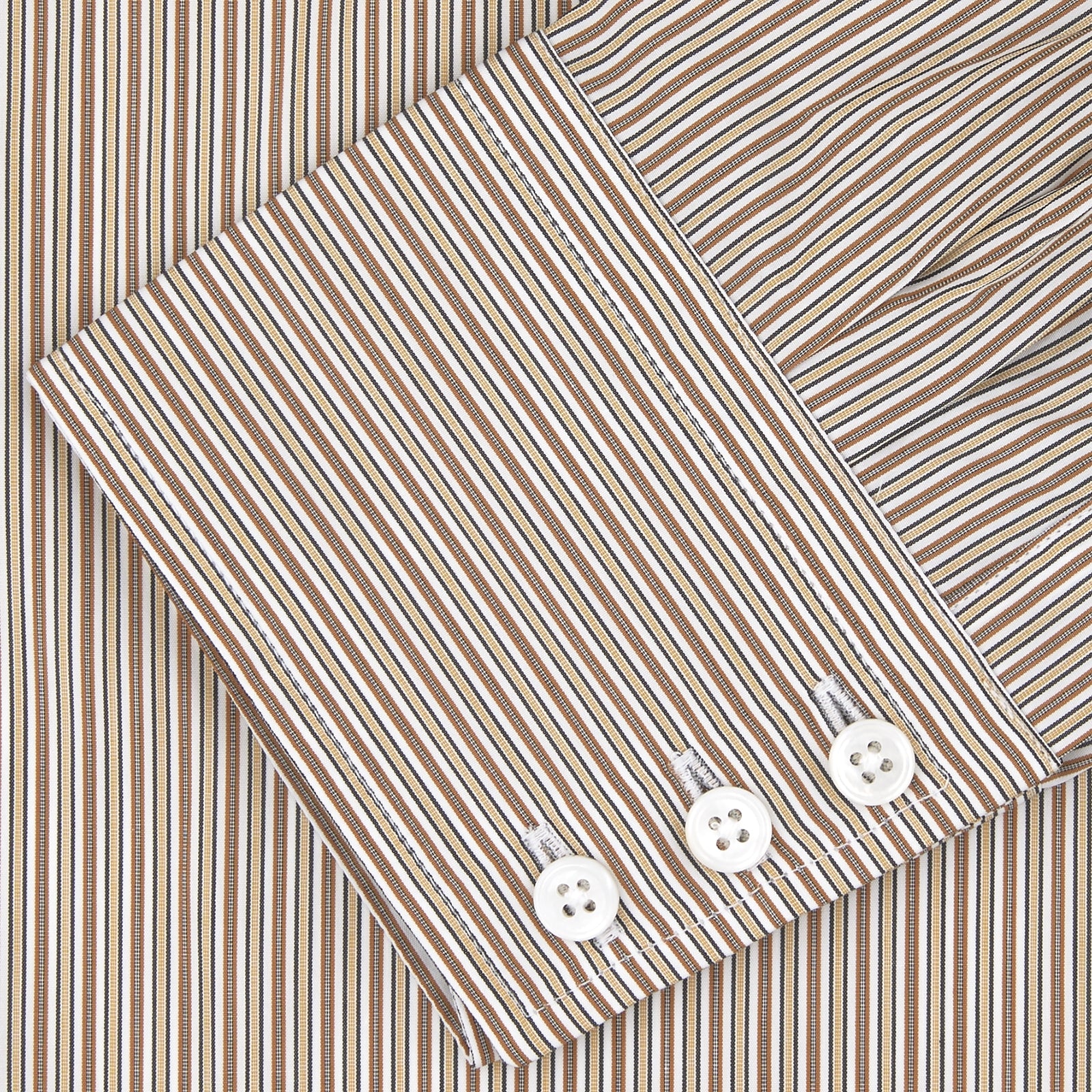 Tailored Fit Brown Fine Stripe Shirt with Bury Collar and 3-Button Cuffs