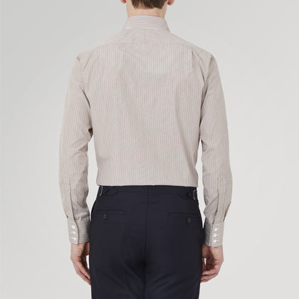 Tailored Fit Brown Fine Stripe Shirt with Bury Collar and 3-Button Cuffs Image 2