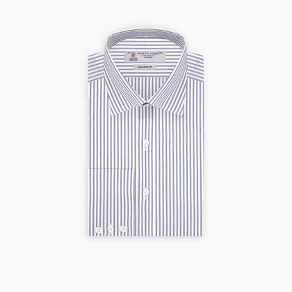 Tailored Fit Blue and White Stripe Sea Island Quality Cotton Shirt with Bury Collar and 3-Button Cuffs Image 4