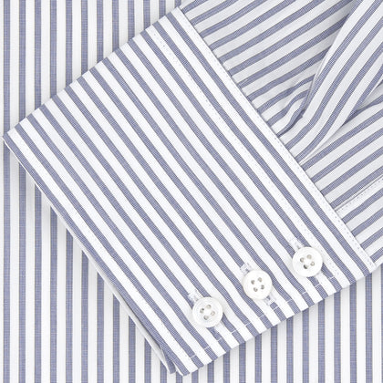 Tailored Fit Blue and White Stripe Sea Island Quality Cotton Shirt with Bury Collar and 3-Button Cuffs Image 3