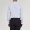 View 5 of product The Turnbull & Asser Tailored Fit Light Blue and White Pinstripe Shirt features a Bury collar and 3-button cuffs, neatly folded and displayed on a plain white background.