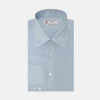 View 1 of product A neatly folded Tailored Fit Light Blue Flannel Shirt by Turnbull & Asser with a Bury collar and 3-button cuffs, displayed on a plain white background, features an inner collar label.