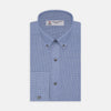 View 1 of product The Turnbull & Asser Weekend Fit Blue Cashmerello Light Shirt features a Dorset collar, 1-button cuffs, subtle check pattern, front pocket, and white buttons—softly folded on a white background.