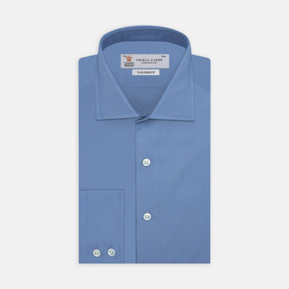 Tailored Fit Deep Blue Cotton Shirt with Kent Collar and 2-Button Cuffs