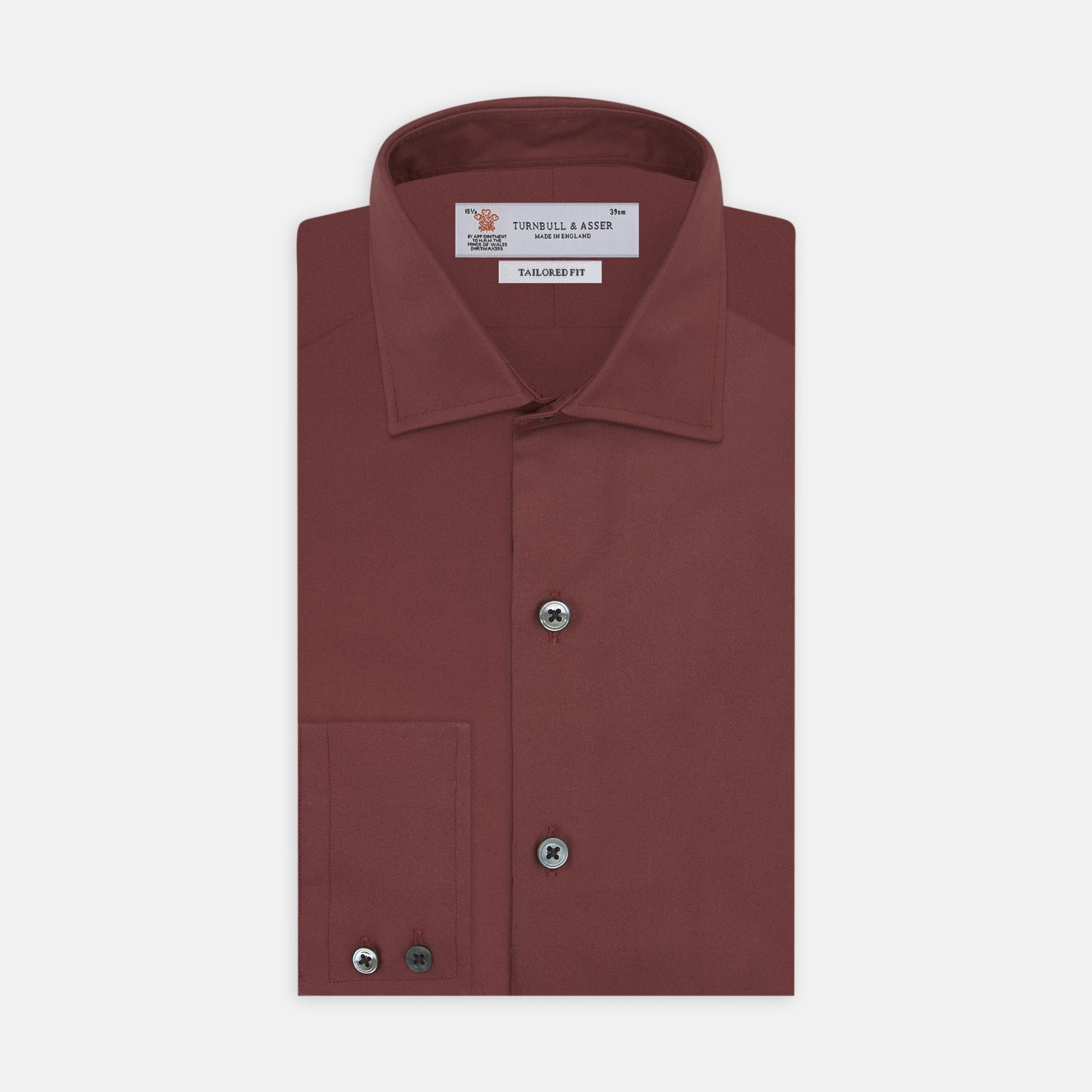 Tailored Fit Burgundy Cotton Shirt with Kent Collar and 2-Button Cuffs