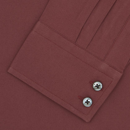 Tailored Fit Burgundy Cotton Shirt with Kent Collar and 2-Button Cuffs
