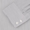View 2 of product Turnbull & Asser's Tailored Fit Grey and White Pinstripe Shirt features a Kent collar, 2-button cuffs, and white buttons. Displayed on a plain white background.