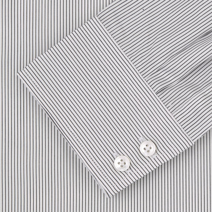 Tailored Fit Grey and White Pinstripe Shirt with Kent Collar and 2-Button Cuffs