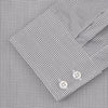 View 2 of product A neatly folded Turnbull & Asser Tailored Fit Grey and White Small Check Shirt with a Kent collar and 2-button cuffs is shown, featuring its brand label inside the collar.