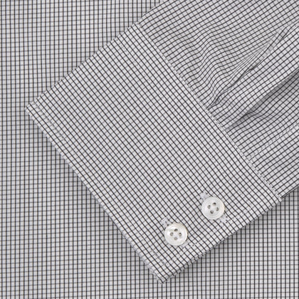 Tailored Fit Grey and White Small Check Shirt with Kent Collar and 2-Button Cuffs