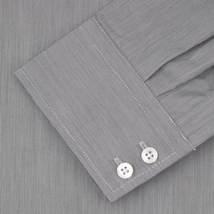 Tailored Fit Grey End-On-End Shirt with Kent Collar and 2-Button Cuffs