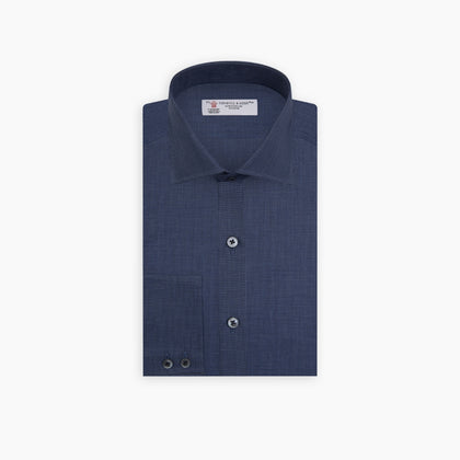 Tailored Fit Navy Check Flannel Shirt with Kent Collar and 2-Button Cuffs Image 2