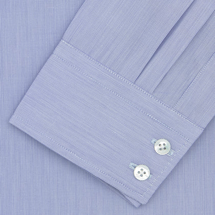 Blue Hairline Stripe Tailored Fit Shirt with Kent Collar and Double Cuffs