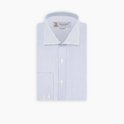 Tailored Fit Blue and White Fine Stripe Shirt with Kent Collar and 2-Button Cuffs Image 2