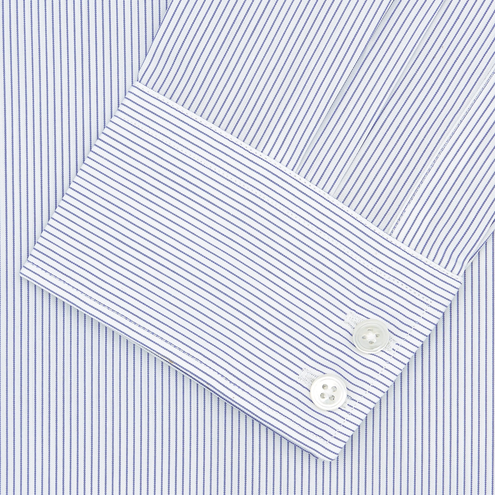 Tailored Fit Blue and White Fine Stripe Shirt with Kent Collar and 2-Button Cuffs