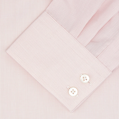 Tailored Fit Pink Fine Check Shirt with Kent Collar and 2-Button Cuffs
