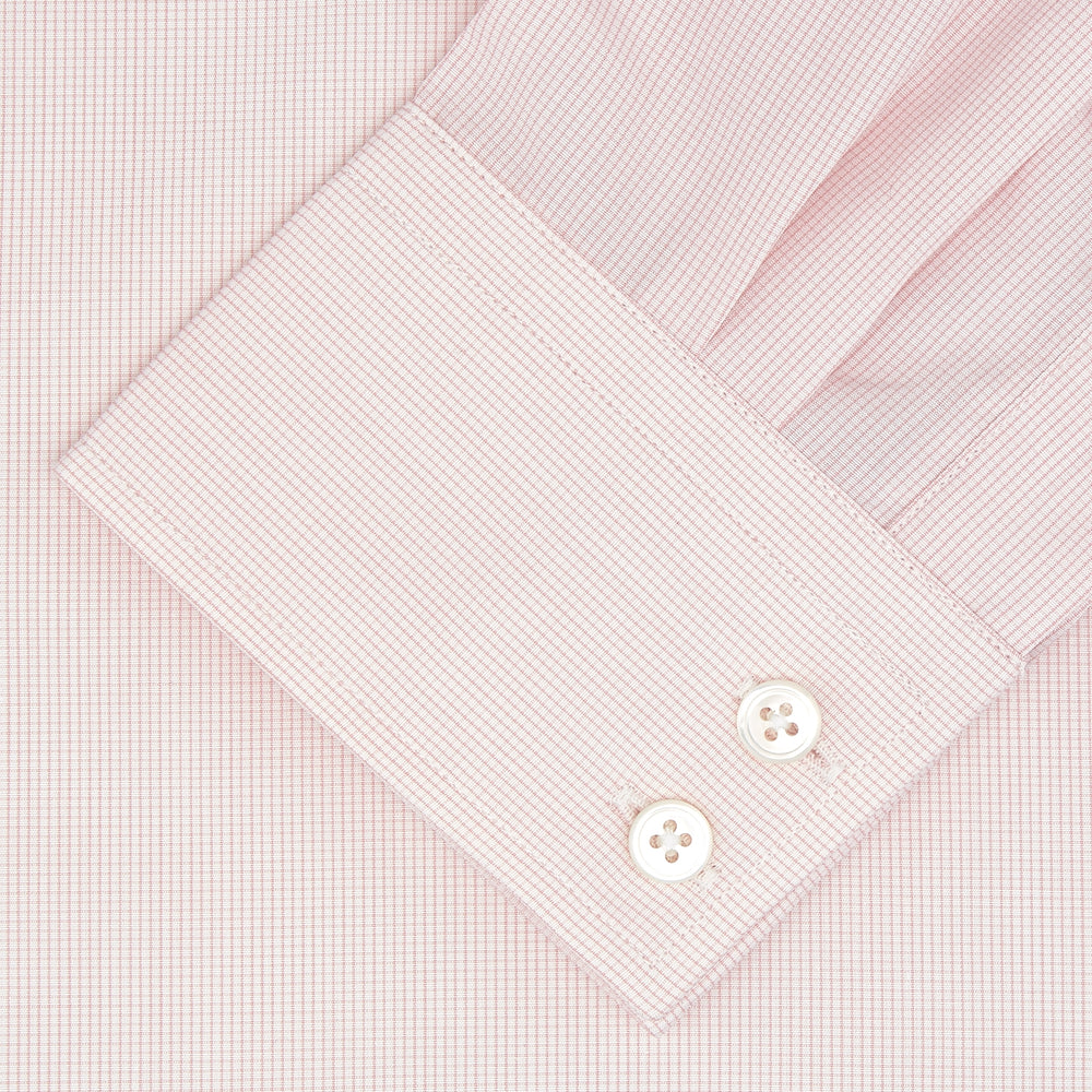 Tailored Fit Pink Fine Check Shirt with Kent Collar and 2-Button Cuffs