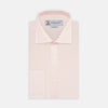 View 1 of product The Turnbull & Asser Tailored Fit Pink Fine Check Shirt features a Kent collar, 2-button cuffs, subtle check pattern, and white buttons, with a tailored fit label inside the collar.