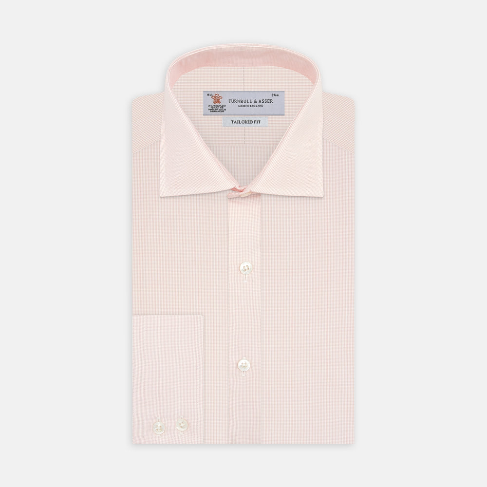 Tailored Fit Pink Fine Check Shirt with Kent Collar and 2-Button Cuffs
