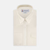 Weekend Fit Cream Herringbone Western Shirt with Norfolk Collar and Button Cuffs