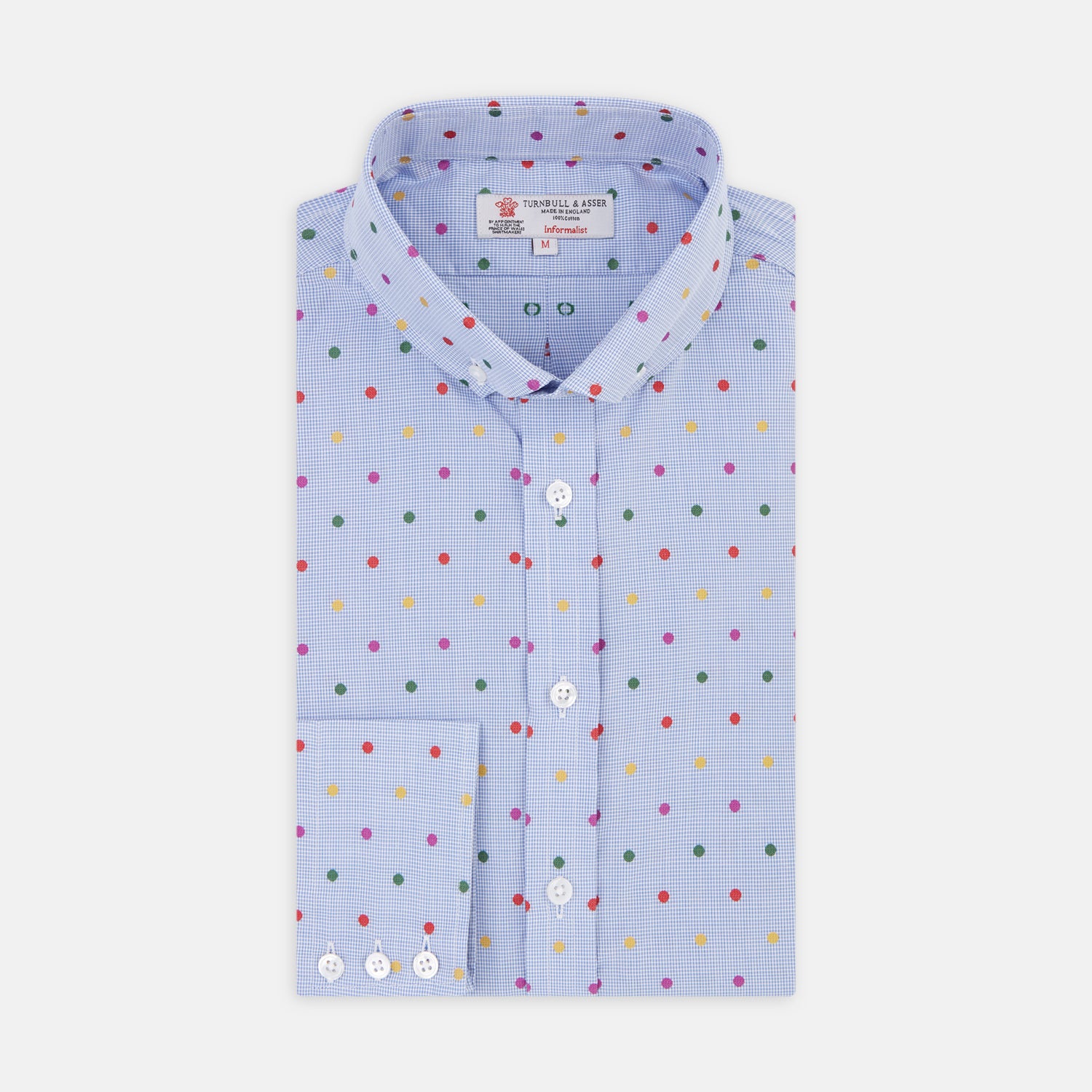 Informalist Blue and Rainbow Spot Embroidered Cotton Shirt with Canonbie Collar