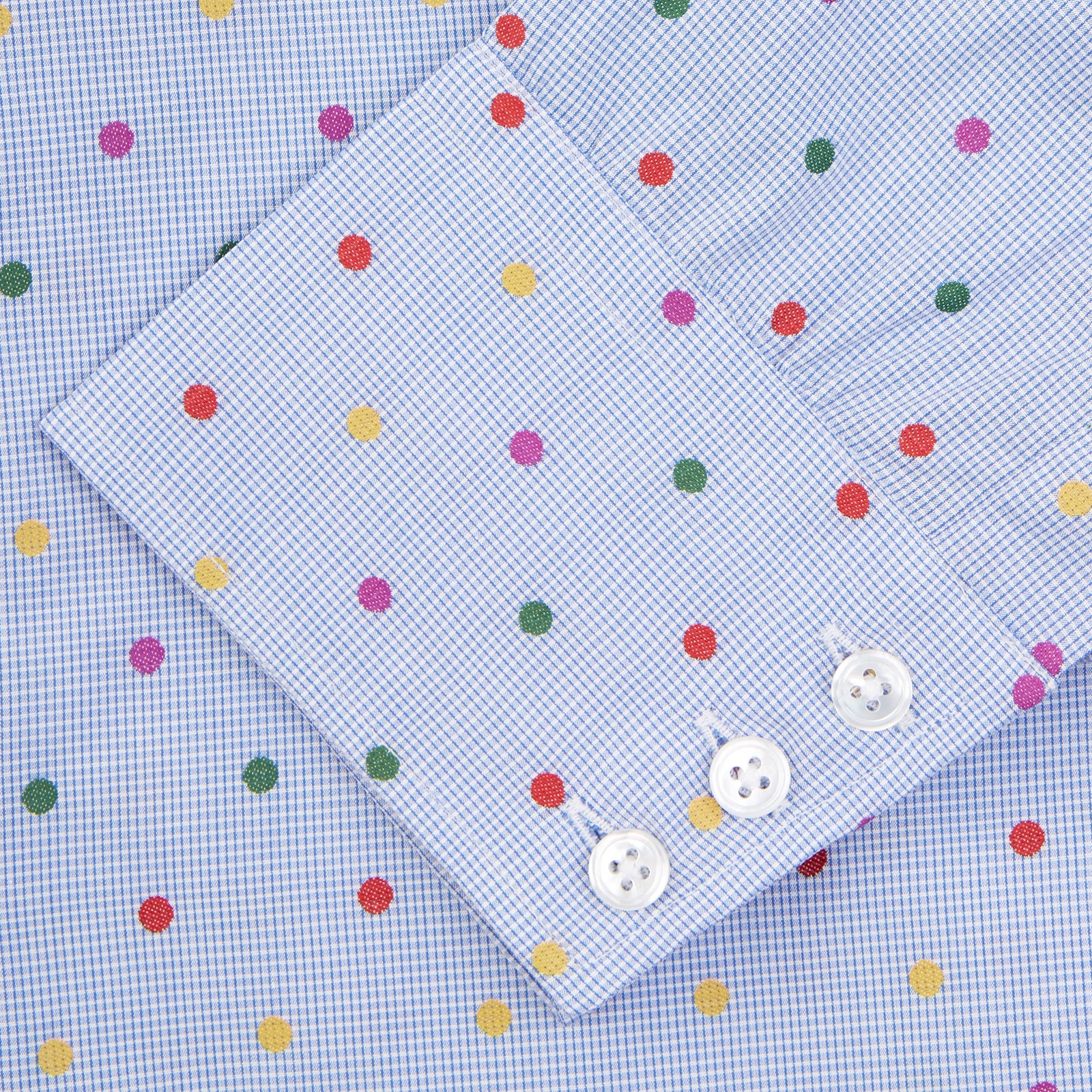 Informalist Blue and Rainbow Spot Embroidered Cotton Shirt with Canonbie Collar