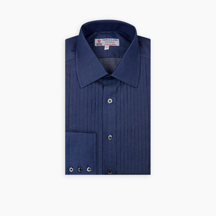 Dark Blue Denim-Cashmere Dress Shirt with T&A Collar and 3-Button Cuffs Image 5