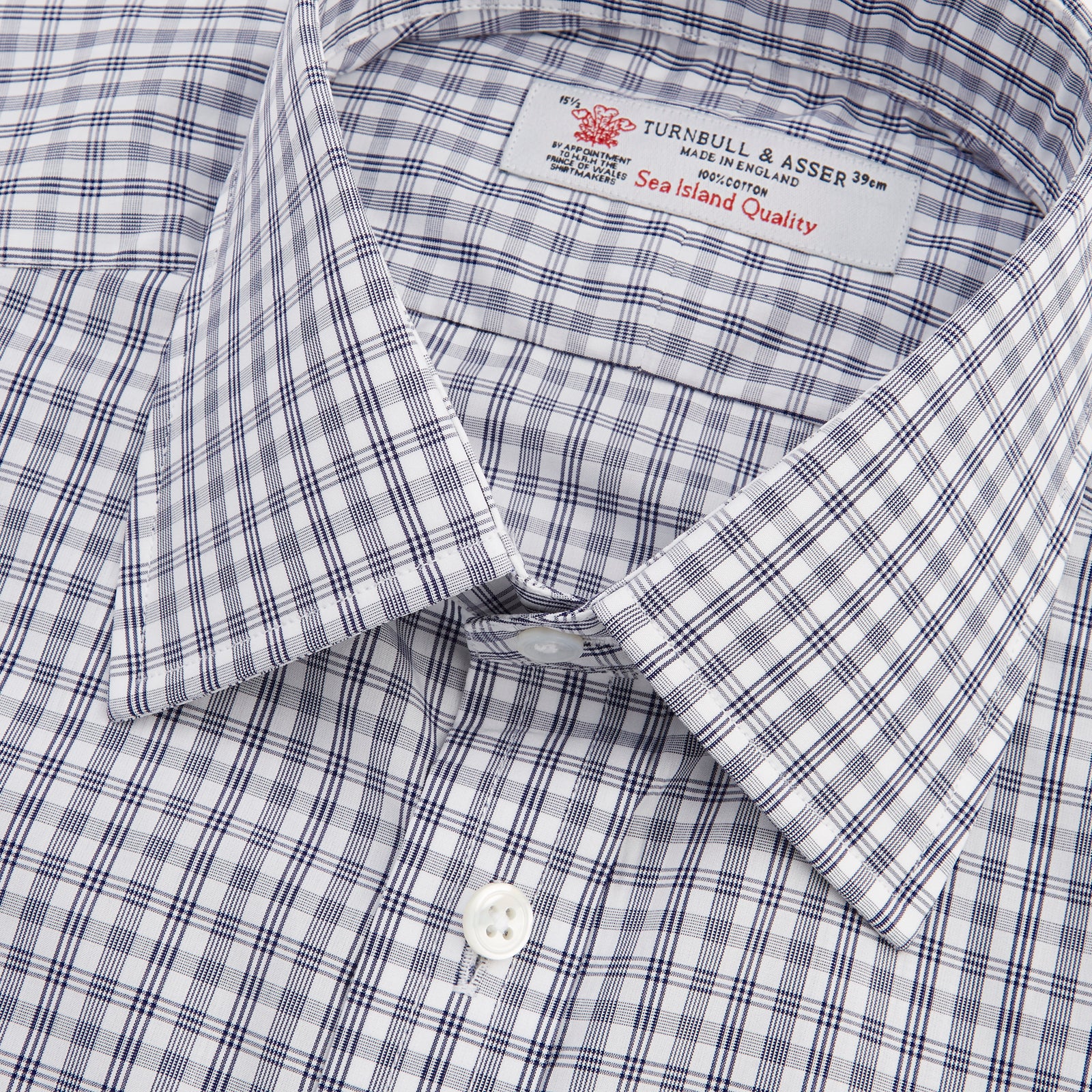 Navy and White Multi Check Sea Island Quality Cotton Shirt with Classic T&A Collar