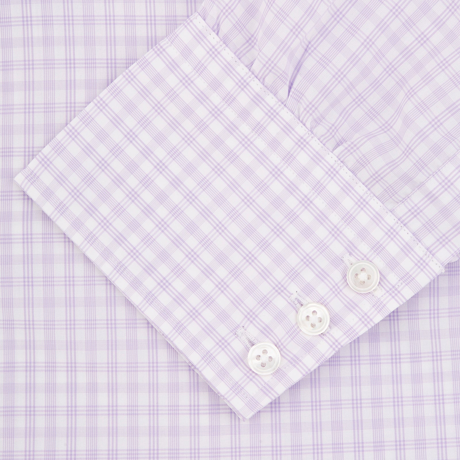 Lilac and White Multi Check Sea Island Quality Cotton Shirt with Classic T&A Collar