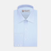 View 1 of product The Turnbull & Asser Blue Hairline Stripe Shirt features a T&A collar and 3-button cuffs, neatly folded with white buttons, shown on a plain white background—ideal as an office shirt.