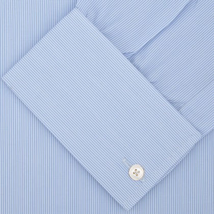 Blue Hairline Stripe Shirt with T&A Collar and Double Cuffs