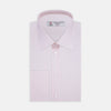 View 1 of product The Turnbull & Asser Pink Hairline Stripe Cotton Shirt features a T&A collar, double cuffs, neat vertical stripes, white buttons, and a chest pocket—perfect for the office. Shown neatly folded on a plain white background.