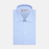 View 1 of product A Turnbull & Asser Sky Blue Micro-Check Shirt with T&A collar, double cuffs, and white buttons is neatly folded and displayed against a plain white background.