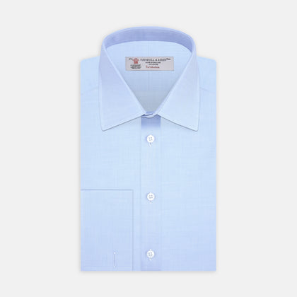 Light Blue Herringbone Superfine Cotton Shirt with T&A Collar and Double Cuffs