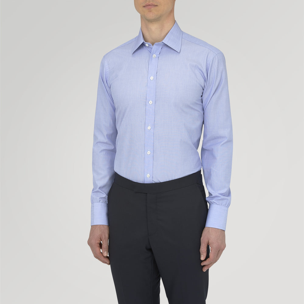 Dark Blue Sea Island Quality Cotton Shirt with T&A Collar and 3-Button Cuffs