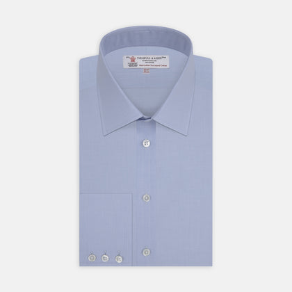 Blue West Indian Sea Island Cotton Shirt with T&A Collar and 3-Button Cuffs