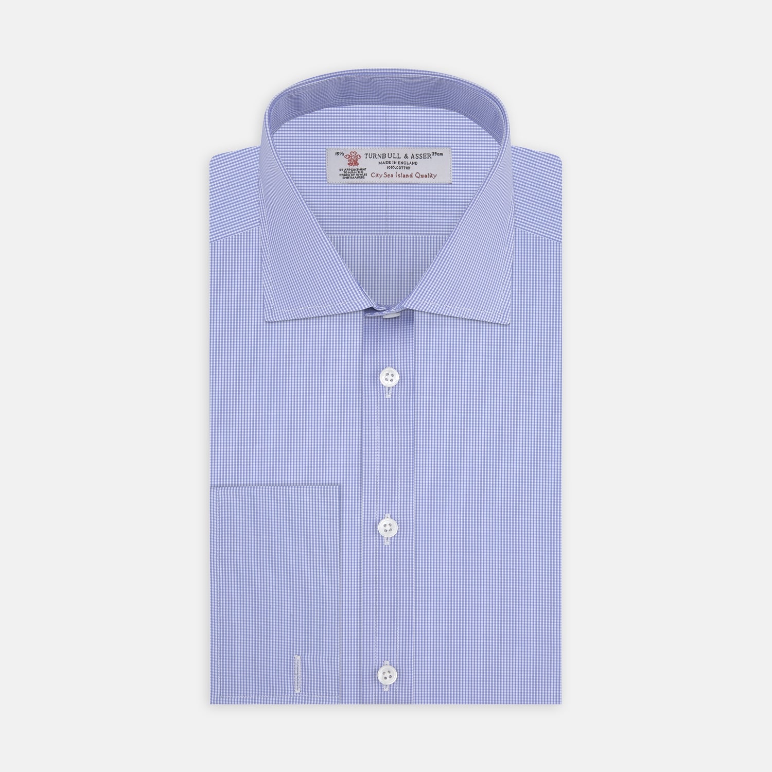 Blue Fine Check Sea Island Quality Cotton Shirt with Regent Collar and Double Cuffs