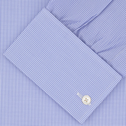 Blue Fine Check Sea Island Quality Cotton Shirt with Regent Collar and Double Cuffs