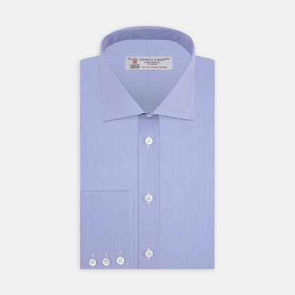 Blue Fine Check Sea Island Quality Cotton Shirt with Regent Collar and 3-Button Cuffs