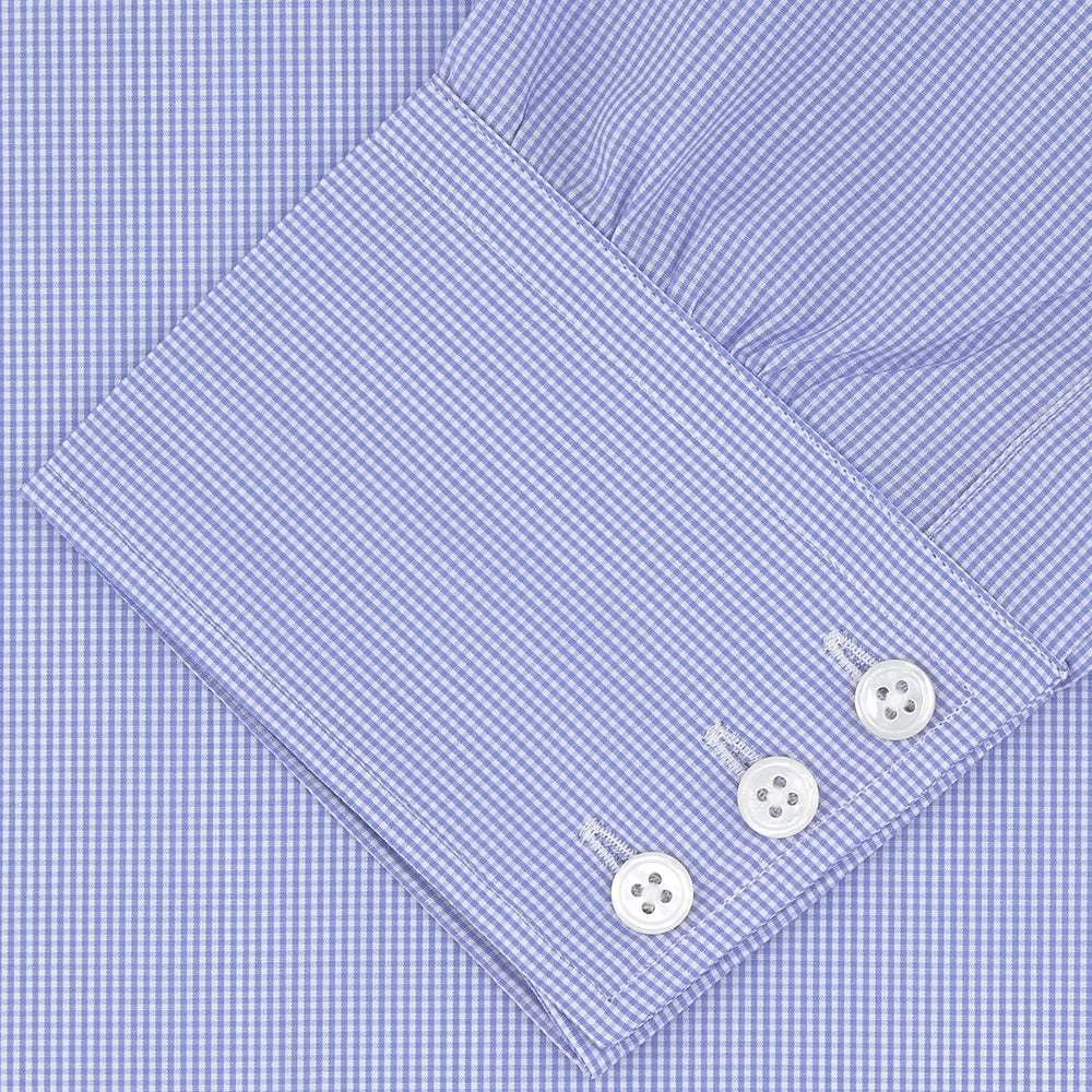 Blue Fine Check Sea Island Quality Cotton Shirt with Regent Collar and 3-Button Cuffs