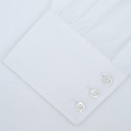 White Self-On-Self Herringbone Sea Island Quality Cotton Shirt with Regent Collar and 3-Button Cuffs
