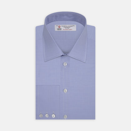 Blue Herringbone Sea Island Quality Cotton Shirt with T&A Collar and 3-Button Cuffs