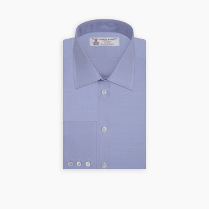Blue Herringbone Sea Island Quality Cotton Shirt with T&A Collar and 3-Button Cuffs Image 4