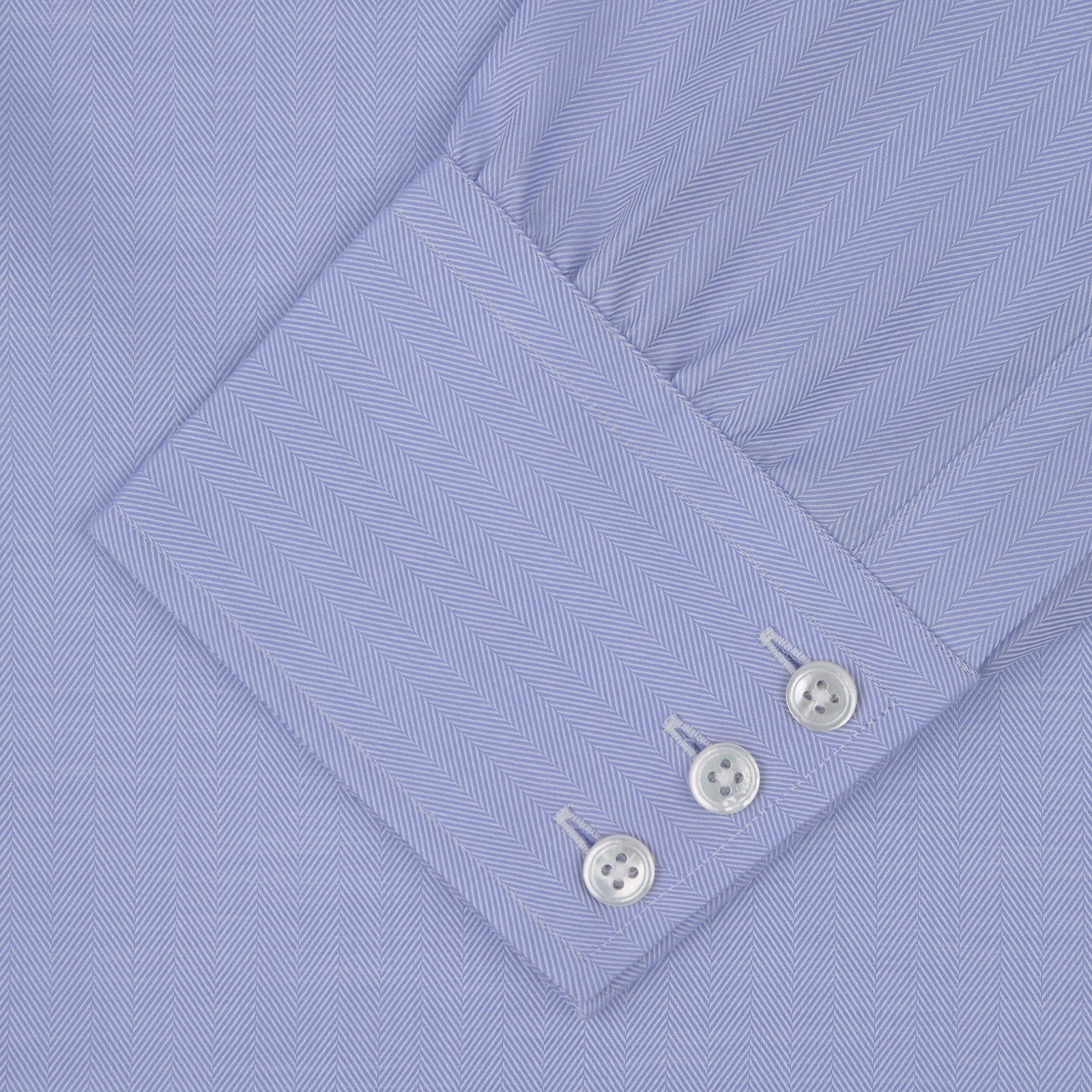 Blue Herringbone Sea Island Quality Cotton Shirt with T&A Collar and 3-Button Cuffs