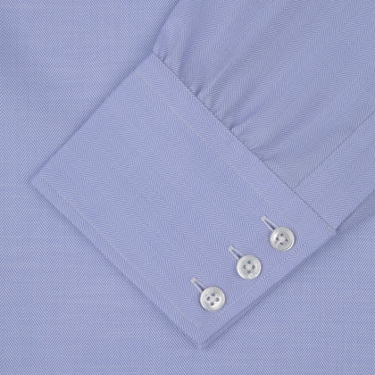Blue Herringbone Sea Island Quality Cotton Shirt with T&A Collar and 3-Button Cuffs Image 3