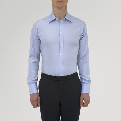 Blue Herringbone Sea Island Quality Cotton Shirt with T&A Collar and 3-Button Cuffs