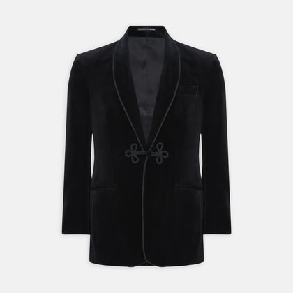 Black Single Breasted Velvet Smoking Jacket