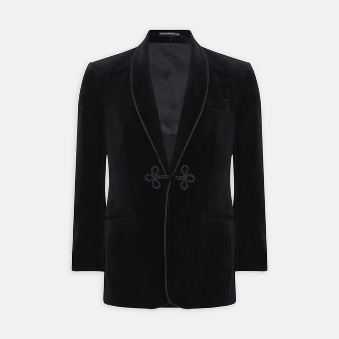 Black Single Breasted Velvet Smoking Jacket