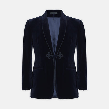 Navy Single Breasted Velvet Smoking Jacket