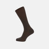 View 1 of product A single Chocolate Brown Mid-Length Merino Wool Sock by Turnbull & Asser is displayed upright against a plain white background, showcasing its luxury men’s sock style.